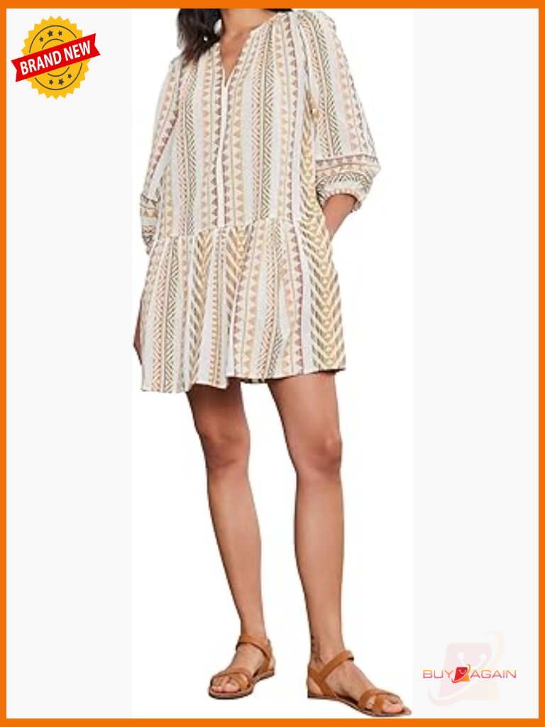 Island Stripe Wrap Dress - V-Neck Half Sleeve Midi